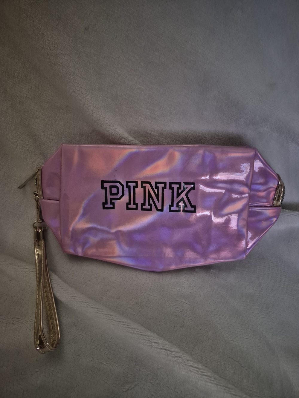 PINK Victoria's Secret Iridescent Pink Wristlet Cosmetic Bag